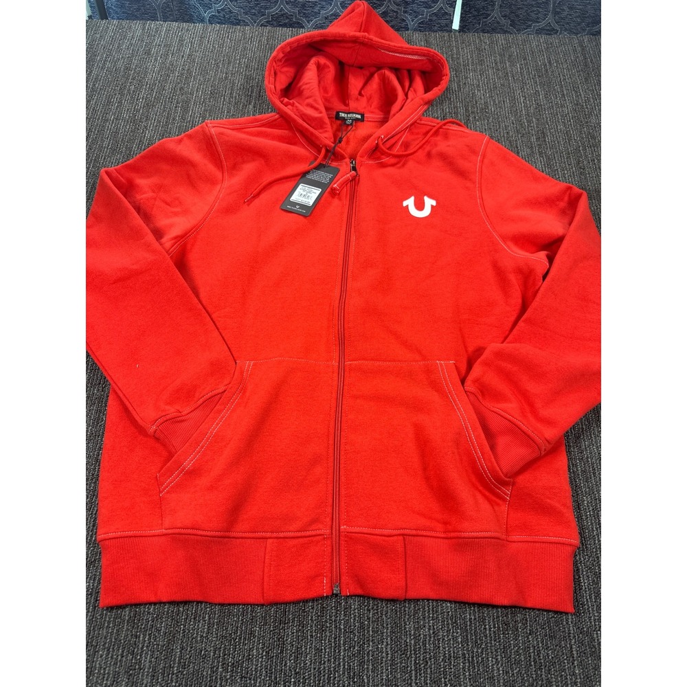 True Religion Mens Buddha Logo Seal Zip Hoodie True Red XL 108407 NEW